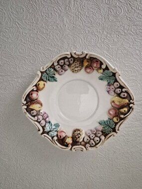Vintage Lefton 7" Creamer Pitcher Plate Saucer Replacement Fruit Motif 5231
